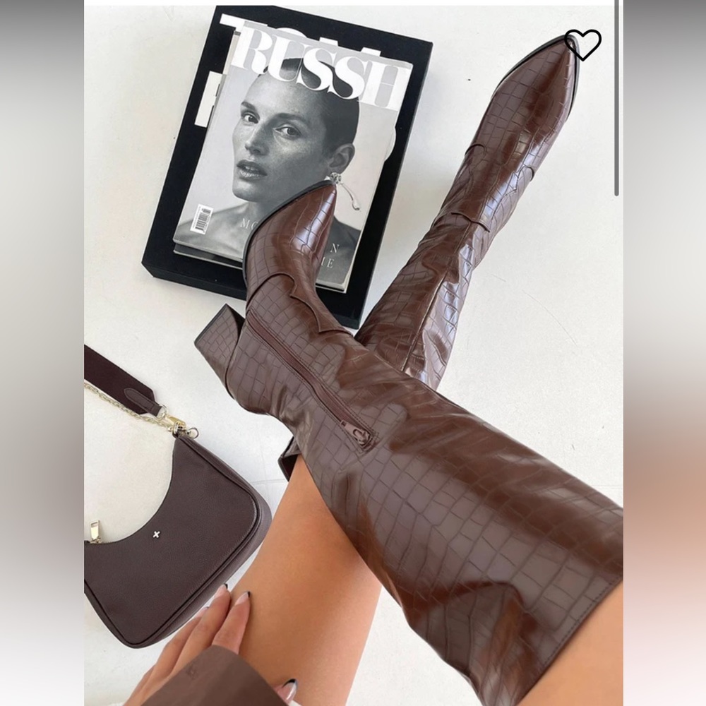 Knee high brown croc boots
